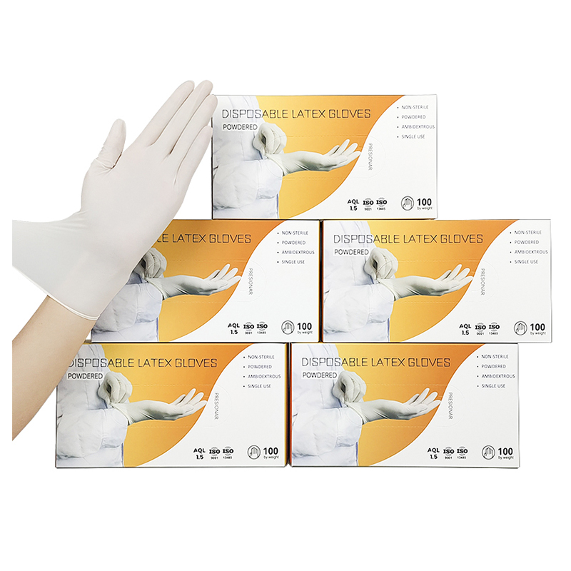 Gusiie 4mil Powdered Food Grade Safety Protection Disposable Latex Gloves