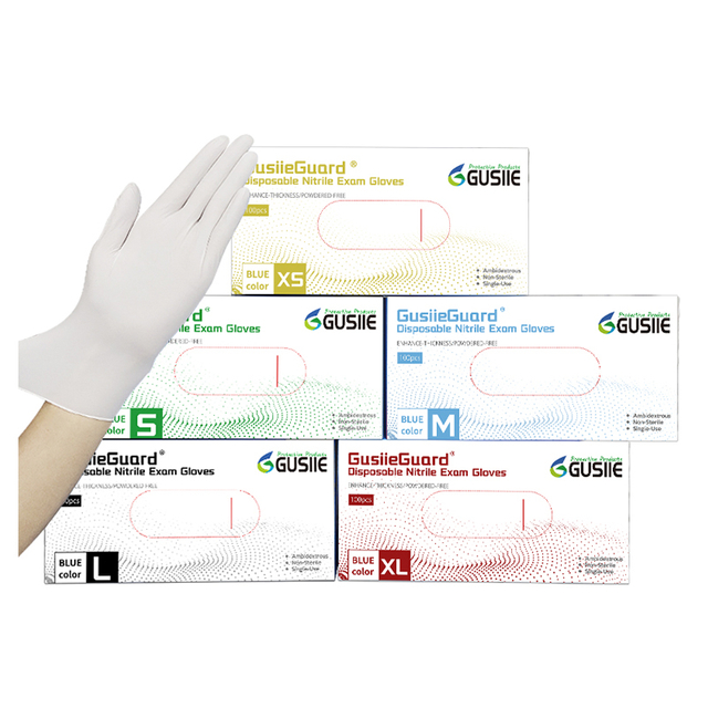 GusiieGuard® 4mil White Cosmetic Plastic Medical Grade Nitrile Examination Gloves