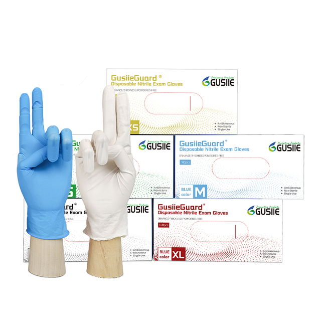 GusiieGuard® 4mil Powder Free Blue White Disposable Medical Nitrile Examination Gloves 